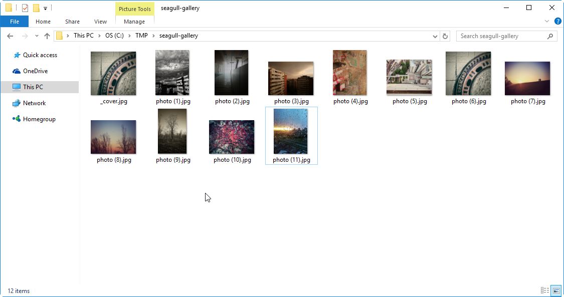 File manager showing the gallery folder